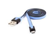 USB A to Micro 5Pin M M Data Charger Black Edge Flat Cable Blue 1M Length