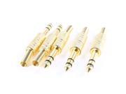 5pcs 6.35mm Stereo Male Plug Jack Adapter Audio Cable Spring Connector Gold Tone