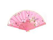 Unique Bargains Pink 9 Long Carved Plastic Rib Lace D Ring Foldable Summer Hand Fan