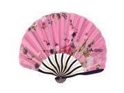 Japanese Style Flower Printed Bamboo Portable Foldable Hand Fan Fans Art Pink