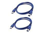 Unique Bargains 2 Pcs Blue USB 3.0 A To B Male Converter Printer Data Cable 1M Length