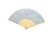 Unique Bargains Wooden Frame Light Blue Fabric Sections Foldable Cooling Hand Fan for Woman