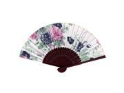 Summer Dance Party Flower Pattern Fabric Foldable Cooling Hand Fan White