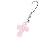 Unique Bargains Glittery Crystals Detailing Cross Pendant Mobile Phone Strap Charm Light Pink