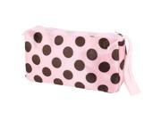 Unique Bargains Lady Brown Dot Printed Makeup Cosmetic Bag Container w Hand Strap