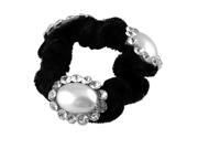 Unique Bargains Off White Oval Plastic Beads Accent Black Stretchy Band Ponytail Holder