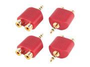 Unique Bargains 4 Pcs Red 3.5mm Stereo Male to 2xRCA Female M F Adapter Audio Splitter Connector