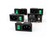 AC 10A 250V I O Green Lamp Rocker Switch IEC320 C14 Inlet Power Socket 5 Pcs