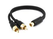 23cm Long Female to Dual Male RCA Y Splitter Adapter Cable Wire Lead Black