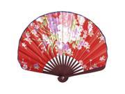 Unique Bargains Flowers Pattern Brown Bamboo Frame Red Chinese Folding Fan for Women
