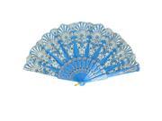 Chinese Style Wedding Party Dancing Flower Print Hand Held Fan Sky Blue