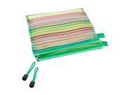 Unique Bargains 10 Pcs Multicolor Striped A5 Doucument File Pen Bag Folder Green