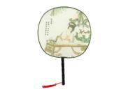 Unique Bargains Lady Beige Fabric Playing Zither Pattern Bamboo Shape Handle Round Hand Fan