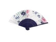 Unique Bargains Chinese Style Flower Pattern Wedding Dancing Fabric Folding Held Hand Fan White
