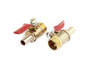 2 x Metallic 16.3mm Male Threaded to 8mm Barb Connector Lever Handle Ball Valve