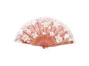 Unique Bargains White Peony Pattern Lace Trim Dancing Red Foldable Hand Fan w D Ring