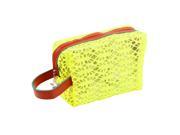 Unique Bargains Faux Leather Strap Hollow Out Mesh Zippered Cosmetic Makeup Bag Case Yellow