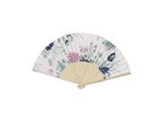 Unique Bargains Tricolor Floral Printed Bamboo Frame Folding Dancing Hand Fan White for Lady