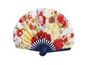 Blue Bamboo Ribs Nylon Blade Floral Pattern Portable Hand Fan
