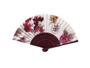 Unique Bargains Wooden Frame Flower Pattern Party Dancing Fabric Folding Held Hand Fan White