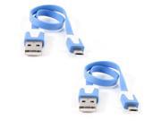 Unique Bargains 2pcs Blue USB2.0 A to Micro B 5Pin M M Data Charger Flat Cable 23cm for HTC