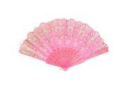 Unique Bargains Chinese Style Wedding Party Dancing Flower Print Hand Held Fan Pink