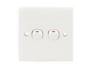 White Screw Mounted 2 Buttons Wall Mount Plate Switch 10A AC 250V