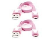 Unique Bargains 2pcs Pink USB2.0 Type A to Micro B 5Pin M M Data Charger Flat Cable 23cm for HTC