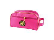 Lady Polyester Zippered Rectangle Cosmetic Bag Makeup Holder w Strap Hot Pink