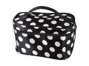 Unique Bargains White Dotted Print Black Foldable Cosmetic Makeup Holder Bag for Women