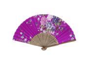 Unique Bargains Wooden Frame Flower Pattern Party Dancing Fabric Folding Held Hand Fan Fuchsia