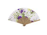 Wood Frame Flower Pattern Oriental Summer Dancing Folding Hand Fan White Purple