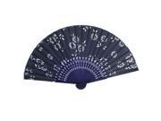 Unique Bargains Blue Cloth Bamboo Ribs Tradition Dancing Folding Fan