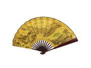 Unique Bargains Chinese Poem Pattern Paper Bamboo Large Folding Fan Yellow for Men