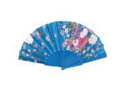 Unique Bargains Wedding Party Plastic Rib Chinese Style Flower Pattern Folding Hand Fan Teal