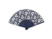 Unique Bargains White Navy Blue Bamboo Frame Morning Glory Pattern Foldable Hand Fan for Women