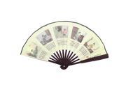 Unique Bargains Summer Beige Fabric Bamboo Study Stories Print Portable Foldable Pocket Hand Fan