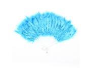 Unique Bargains Plastic Dancing Cyan Blue Feather Foldable Hand Fan w Metal Hanger