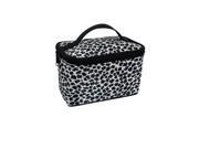 Dual Zipper Closure Leopard Print Travel Makeup Cosmetic Hand Bag White for Lady