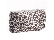 Unique Bargains Black Brown Leopard Pattern Cosmetic Bag Makeup Holder White w Mirror