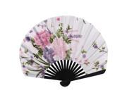 Wedding Decor Bamboo Ribs Fabric Blooming Floral Pattern Folding Hand Fan White