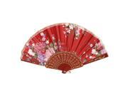 Unique Bargains Red Plastic Frame Flower Pattern Foldable Hand Fan for Ladies