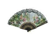 Chinese Japanse Peony Flower Black Lace Trim Folding Hand Fan for Ladies
