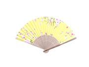 Unique Bargains Flower Pattern Bamboo Ribs Folding Fan Pink Yellow
