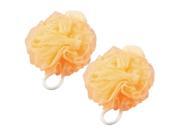 Unique Bargains Pale Orange Hanging Hoop Nylon Mesh Net Bath Ball Shower Pouf 2 Pcs