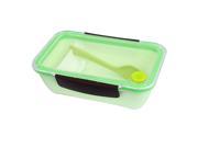 Unique Bargains Picnic Plastic Rectangle Lunch Box Food Storage Container Light Green w Spoon