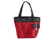 Red Black Portable Bag Bowknot Detail Zip up Polyester Shopping Handbag