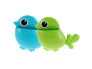 Home Plastic Bird Design Suction Cup Toothbrush Holder Green Blue 2pcs