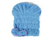 Elastic Soft Microfiber Hair Drying Towel Wrap Blue Cap for Women