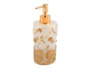 Bathroom Flower Pattern Resin Soap Press Pump Bottle Dispenser Gold Tone 200ml